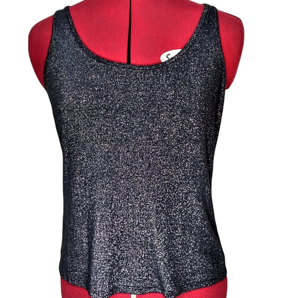 Talbots Black Navy Blue Sparkle Metallic Dressy Tank Top Shirt Petite Small SP